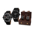 Joshua Sons Mens Quartz Multifunction Dual Time Leather Black Strap Watch