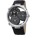 Joshua Sons Mens Quartz Triple Time Zone Grey Leather Strap Watch