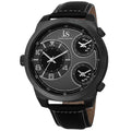 Joshua Sons Mens Quartz Triple Time Zone Leather Black Strap Watch
