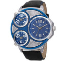 Joshua Sons Mens Quartz Triple Time Zone Leather Silver Tone Strap Watch Black