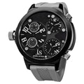 Joshua Sons Mens Quartz Triple Time Zone Rubber Grey Strap Watch