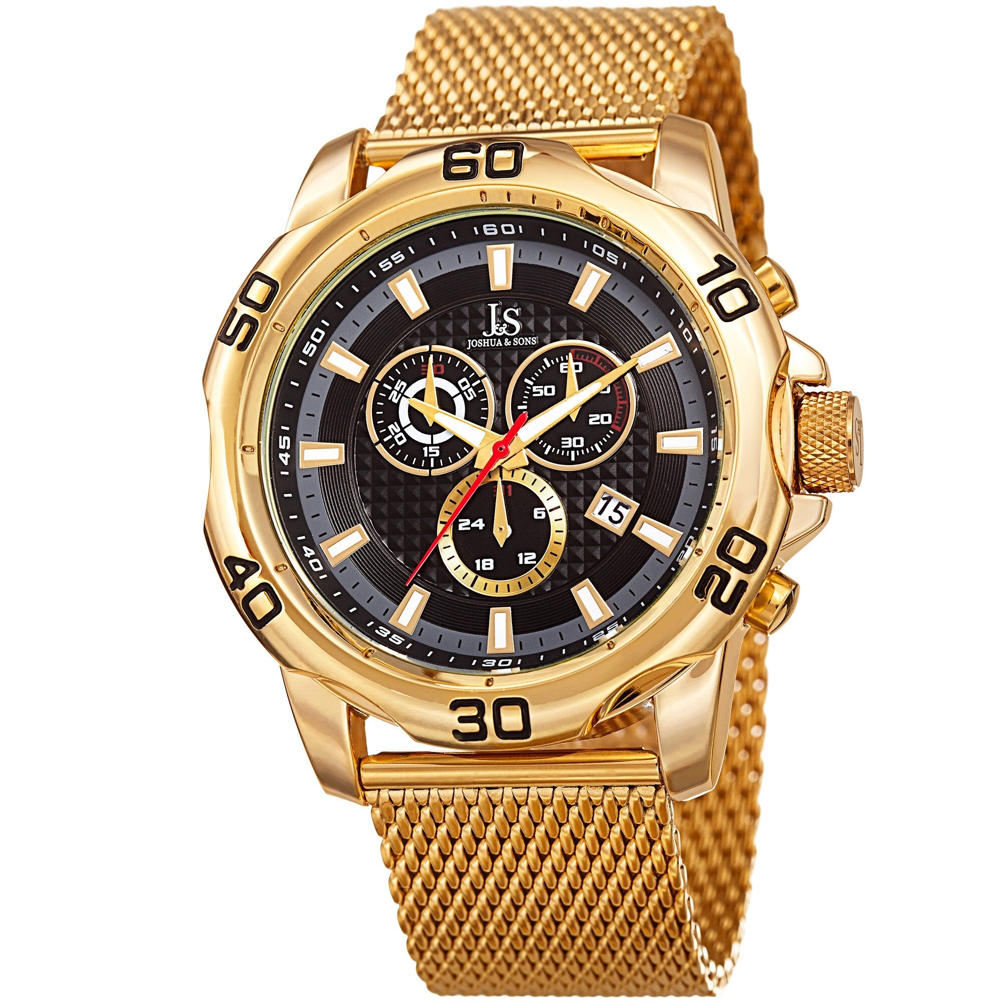 Joshua Sons Mens Swiss Quartz Chronograph Gold Tone Stainless Steel Bracelet Watch
