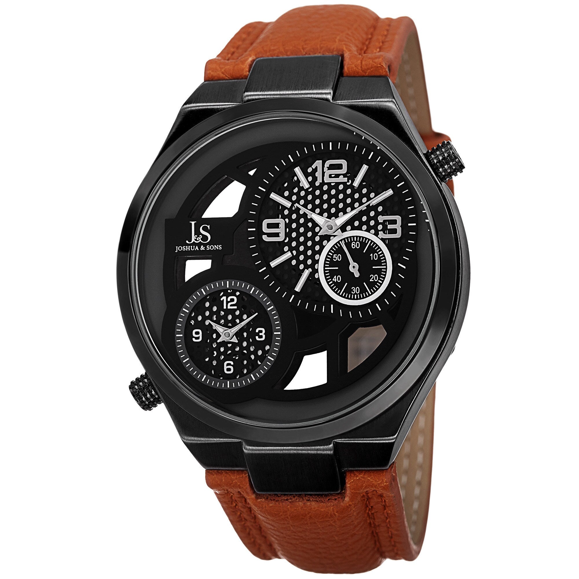 Joshua Sons Mens Swiss Quartz Dual Time Leather Strap Watch Orange