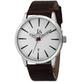 Joshua Sons Mens Swiss Quartz Glossy Dial Contrast Stitching Leather Silver Tone Strap Watch