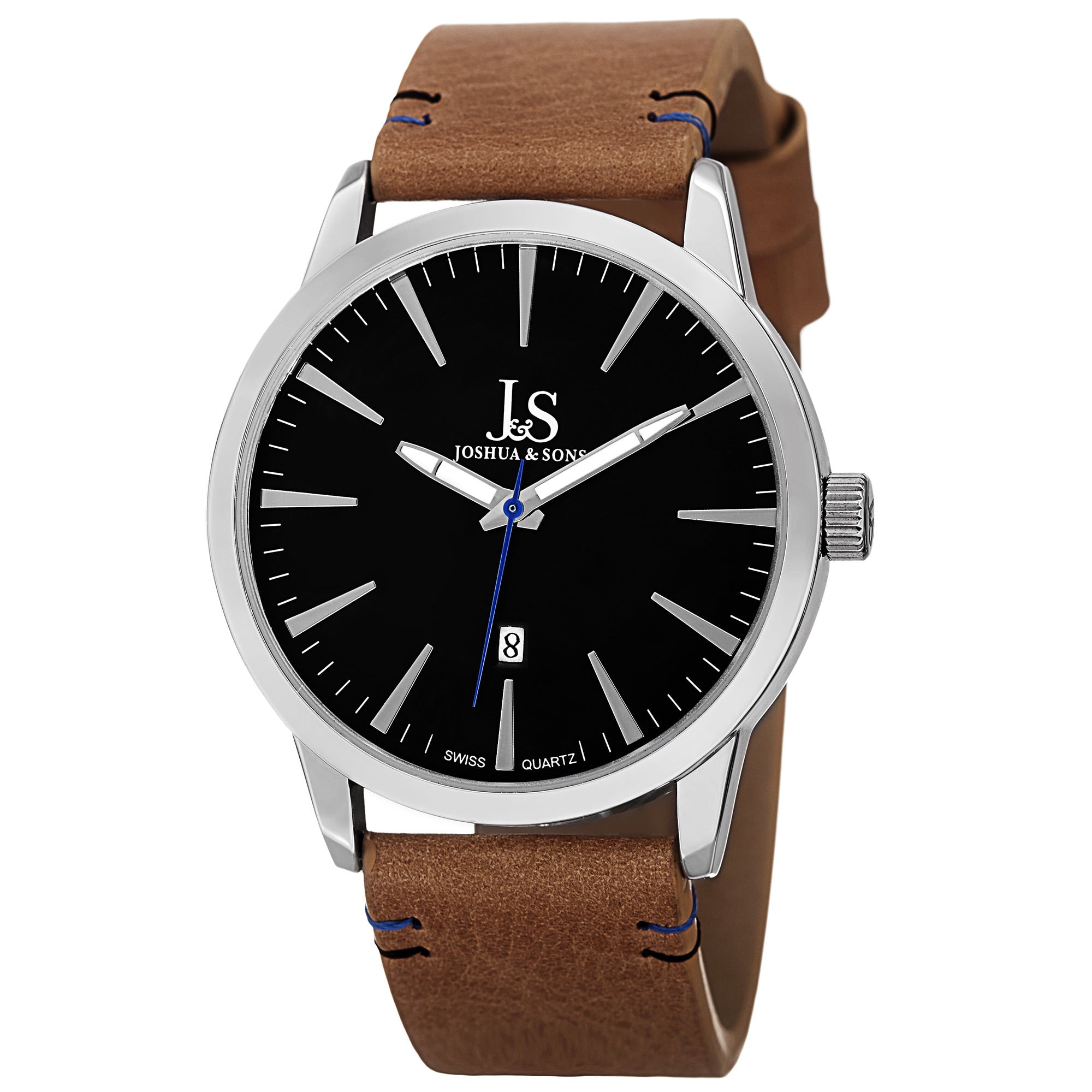 Joshua Sons Mens Swiss Quartz Glossy Dial Contrast Stitching Leather Strap Watch