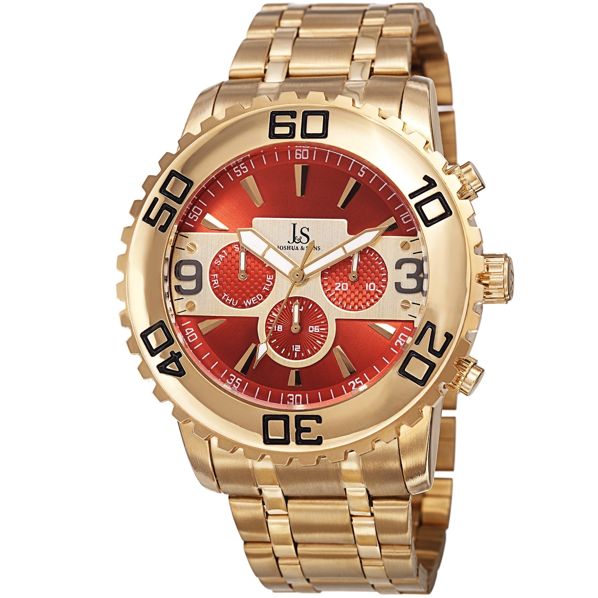 Joshua Sons Mens Swiss Quartz Multifunction Dual Time Stainless Steel Gold Tone Bracelet Watch Gold