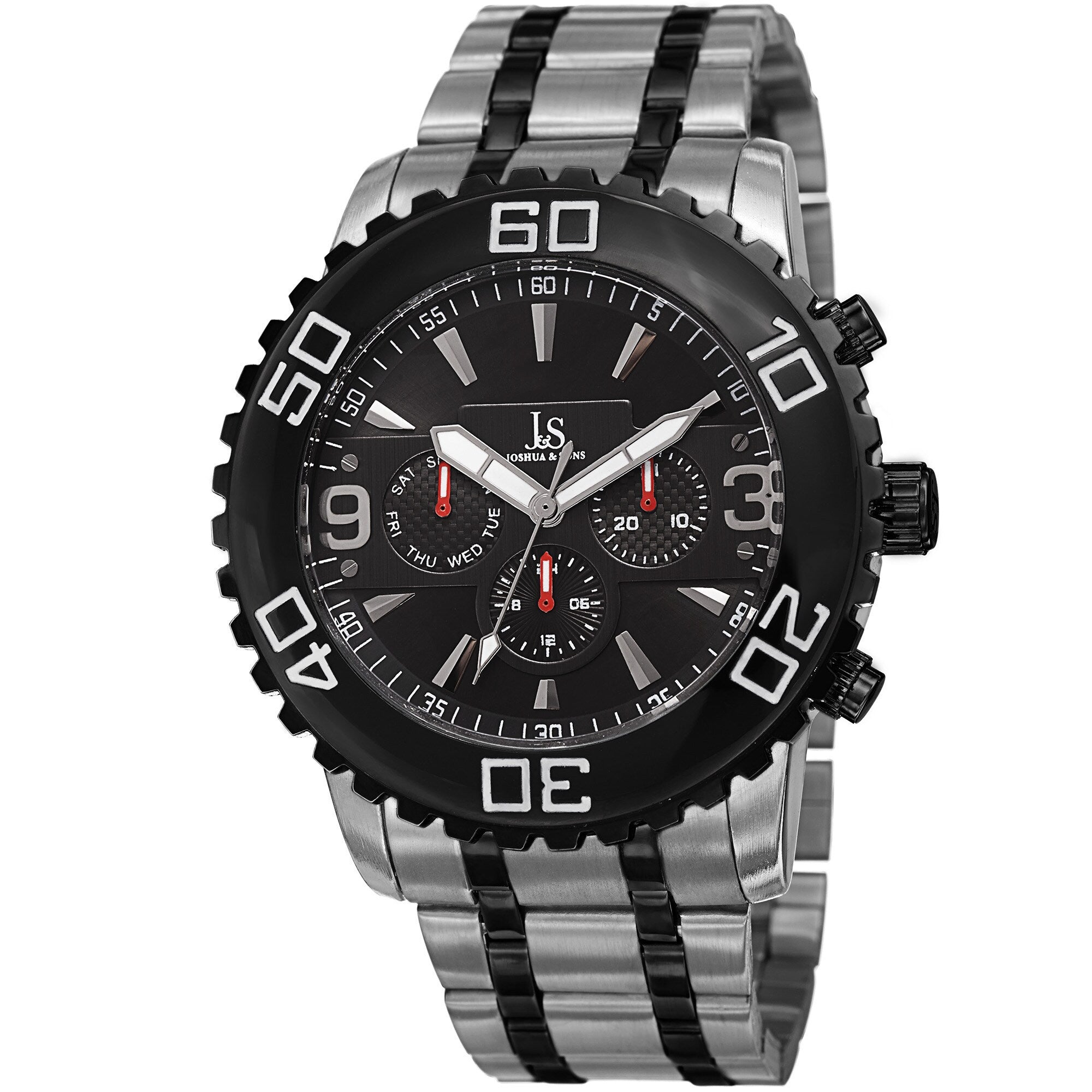 Joshua Sons Mens Swiss Quartz Multifunction Dual Time Stainless Steel Two Tone Bracelet Watch Silver