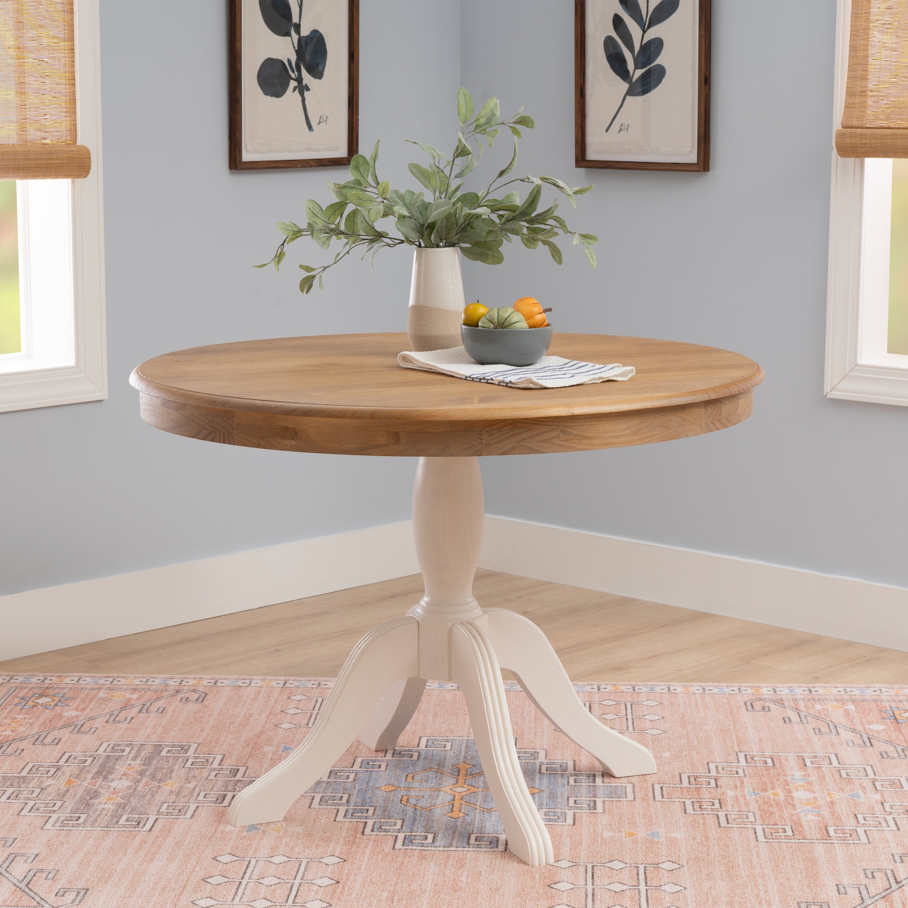 Josie Two Tone Round Solid Wood Pedestal Table