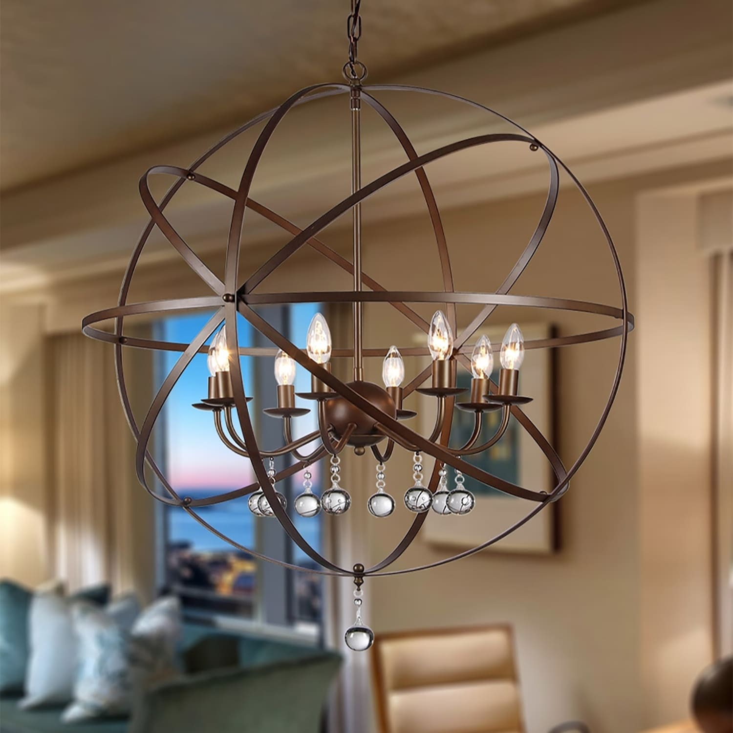 Jossie 8 Light Crystal 30 Inch Bronze Finish Chandelier