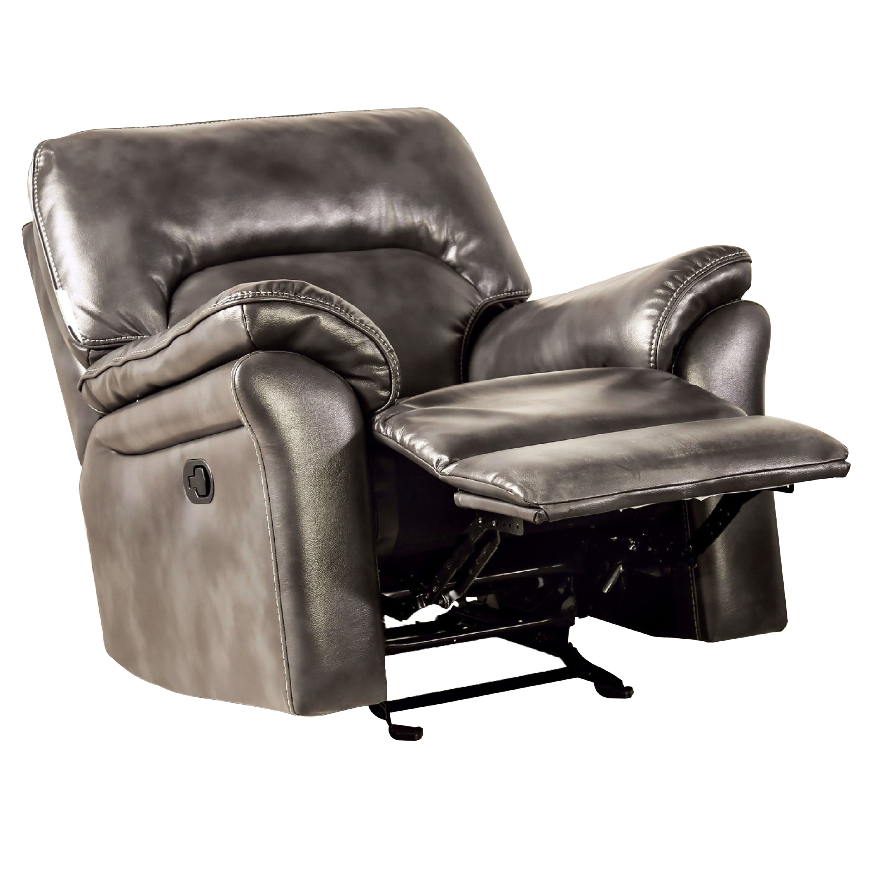 Josy Manual Glider Recliner Chair Pillow Top Arms Dark Gray Faux Leather