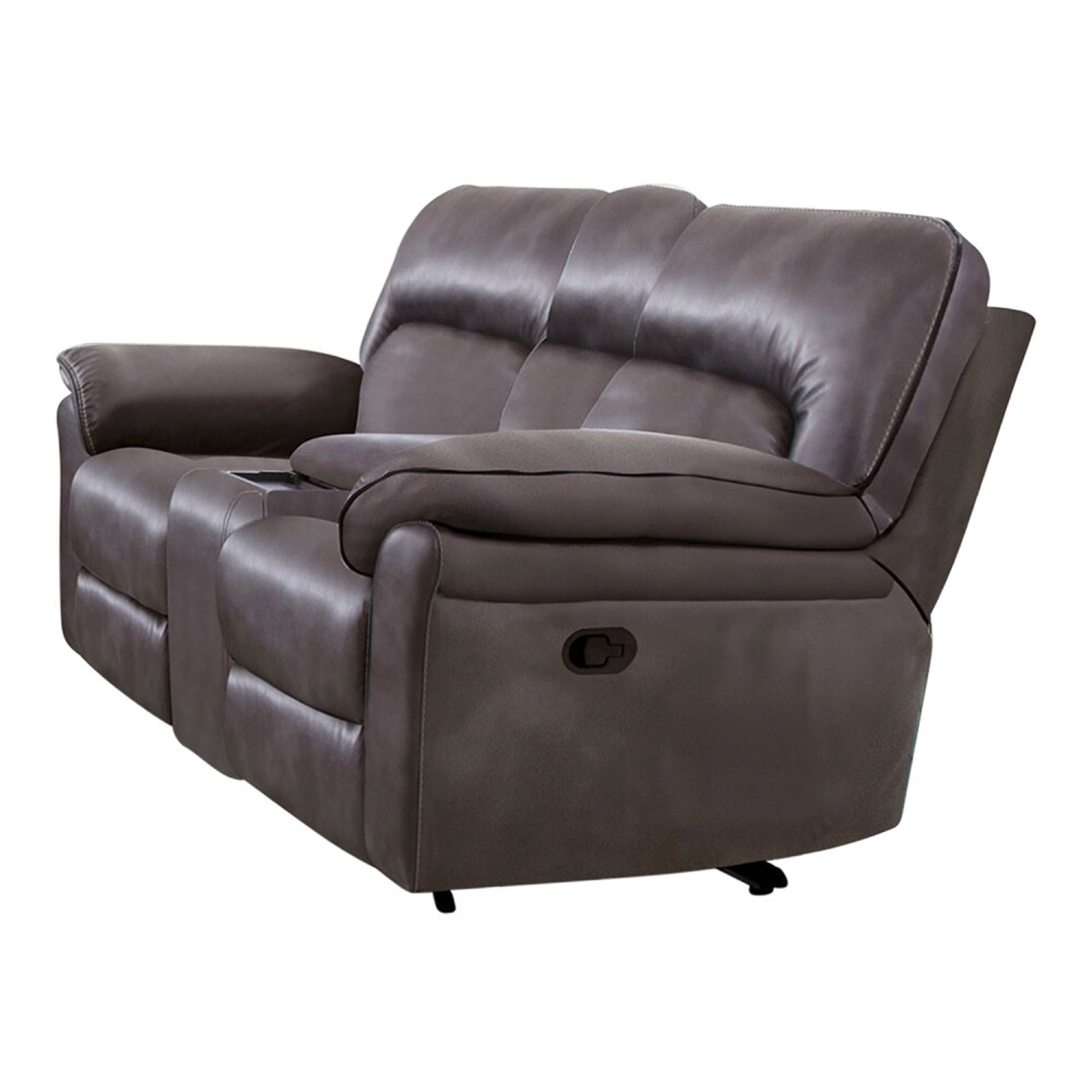 Josy Manual Recliner Loveseat With Console Dark Gray Faux Leather 77 Inch