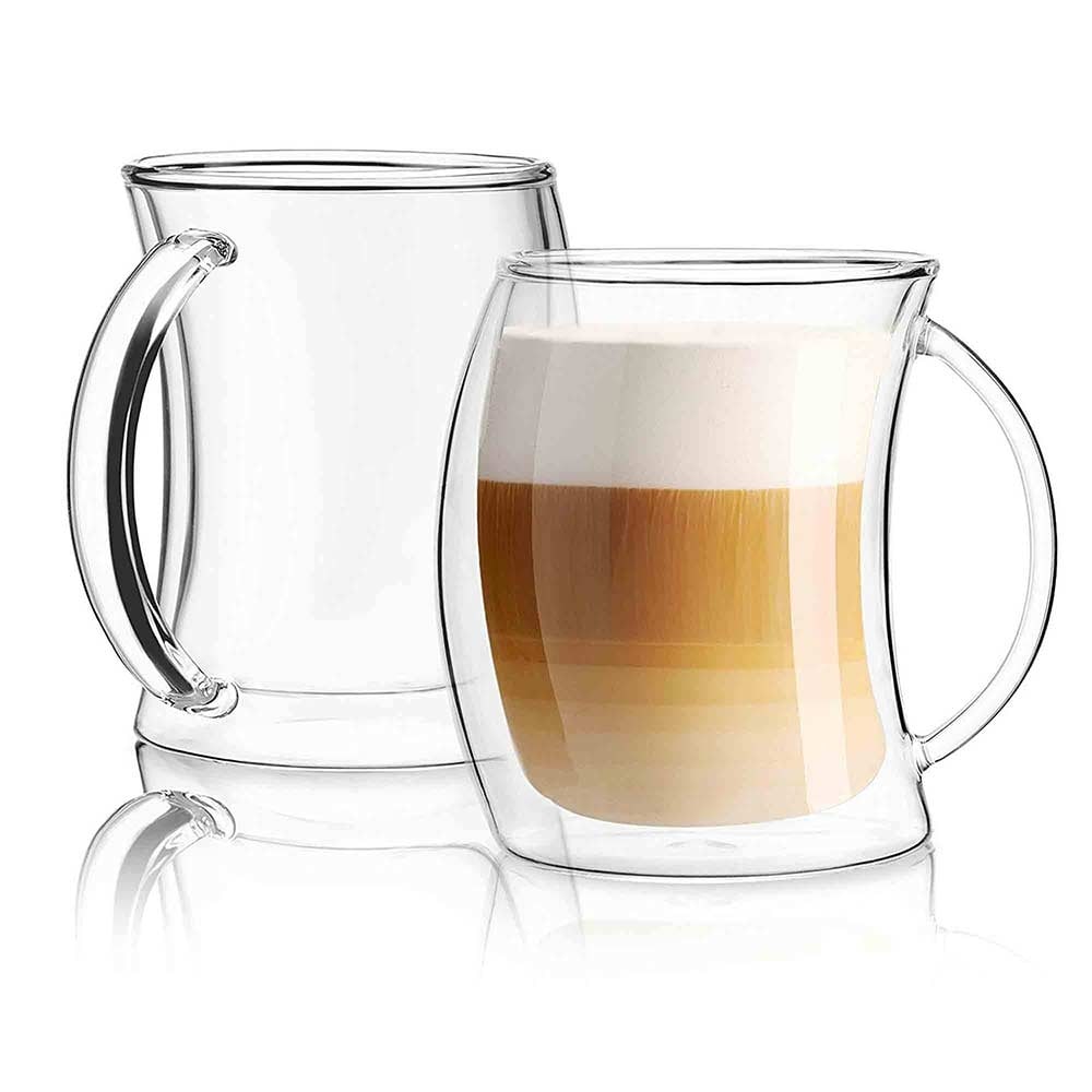 Joyjolt Caleo Glass Coffee Latte Cups Double Wall Insulated Glasses Set Of 2 13.5 Oz