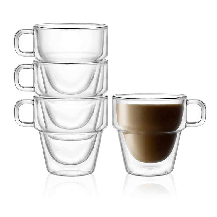 Joyjolt Stoiva Stackable Double Wall Insulated Espresso 5 Oz Glass Cups Set Of 4