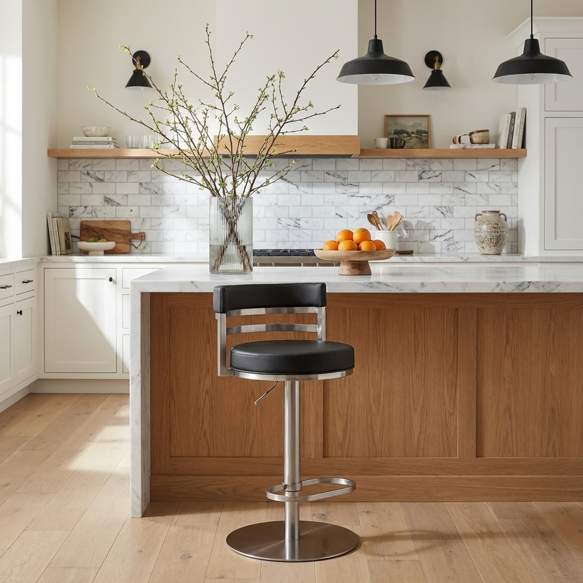 Judi Modern Swivel Bar Stool Upholstered Adjustable Counter Stool With Metal Base