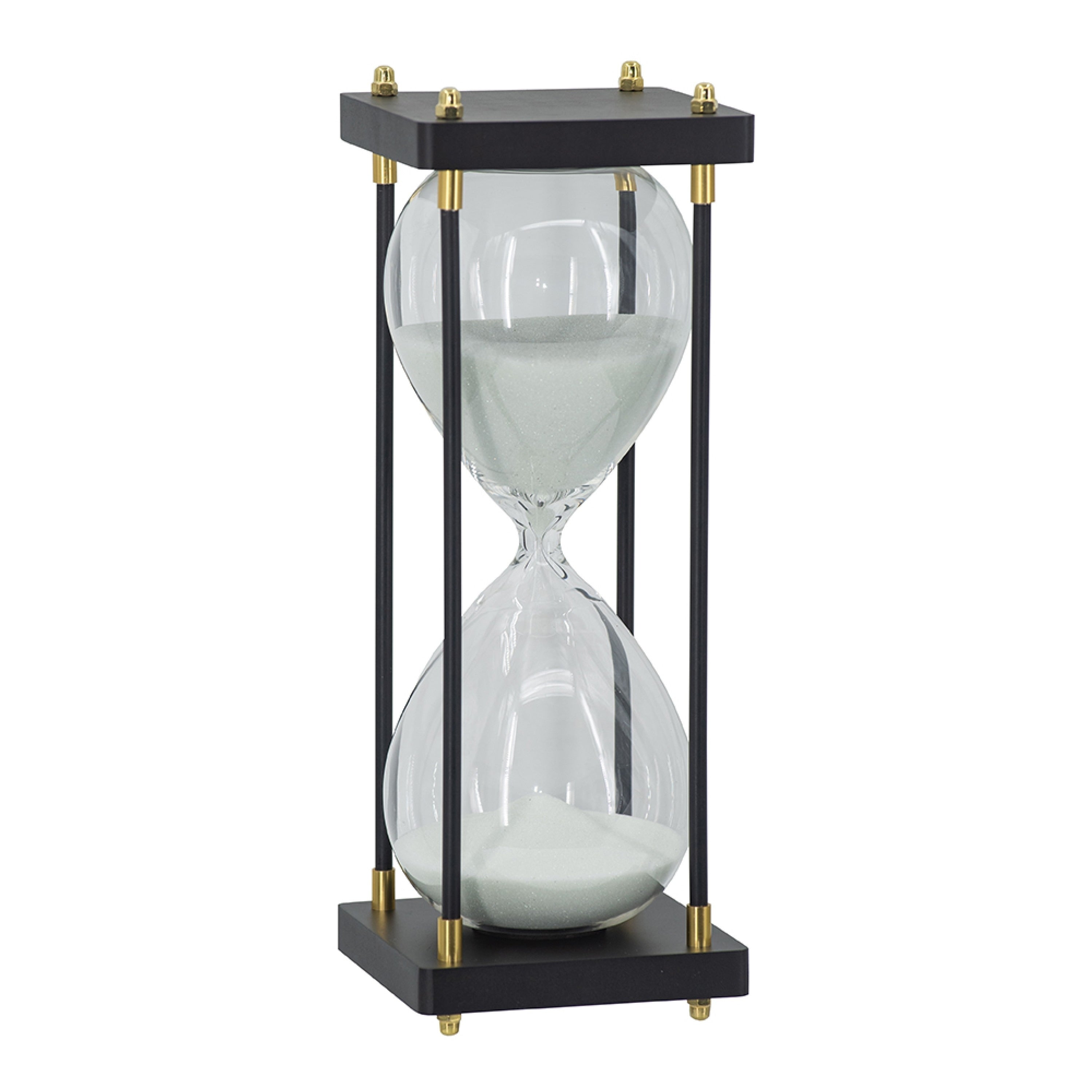 Judy Decorative Hourglass Timer Brown Wood Black Iron Rods Glass 12 Inch