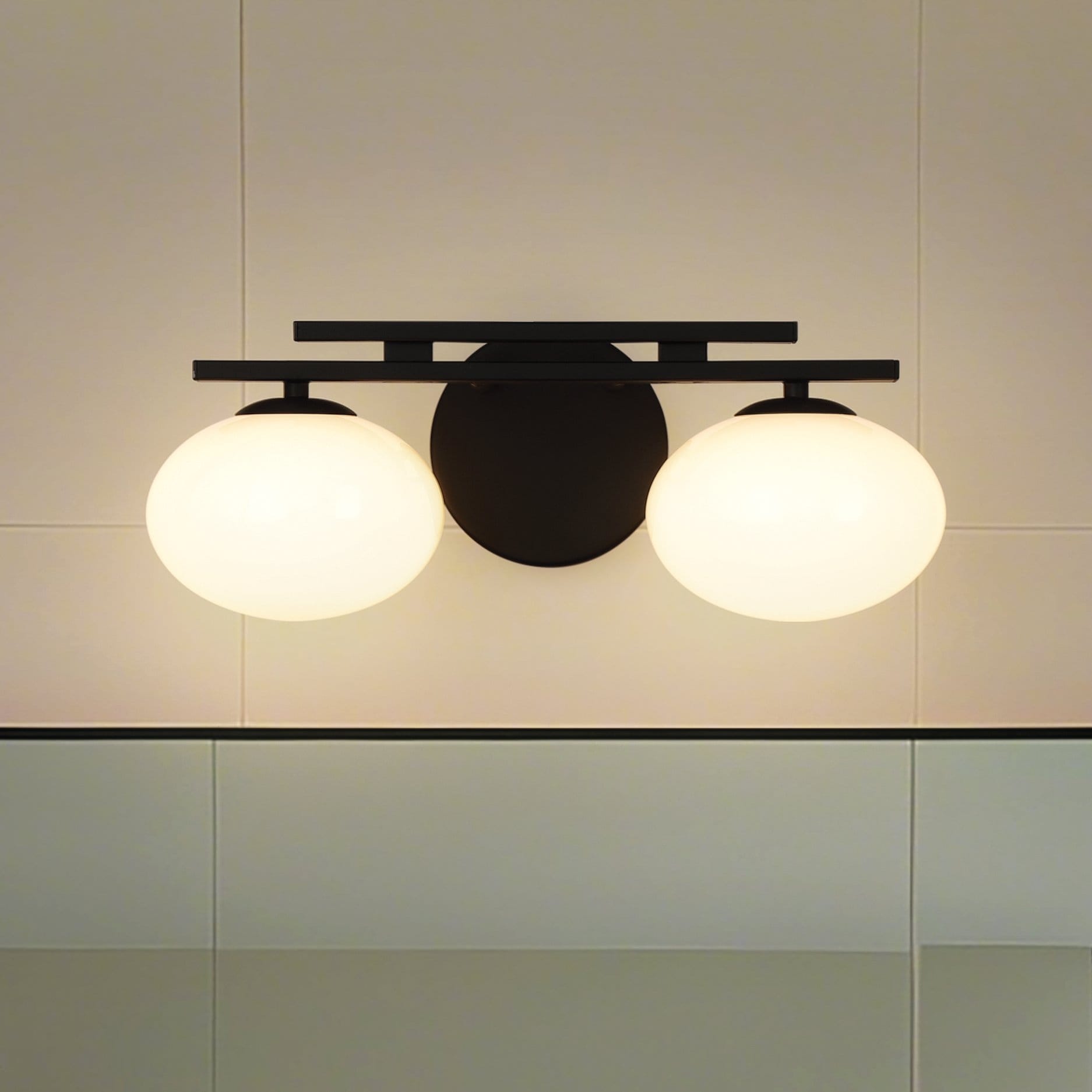 Julep 16 Inch 2 Light Matte Black Vanity Light With Opal Glass Shades