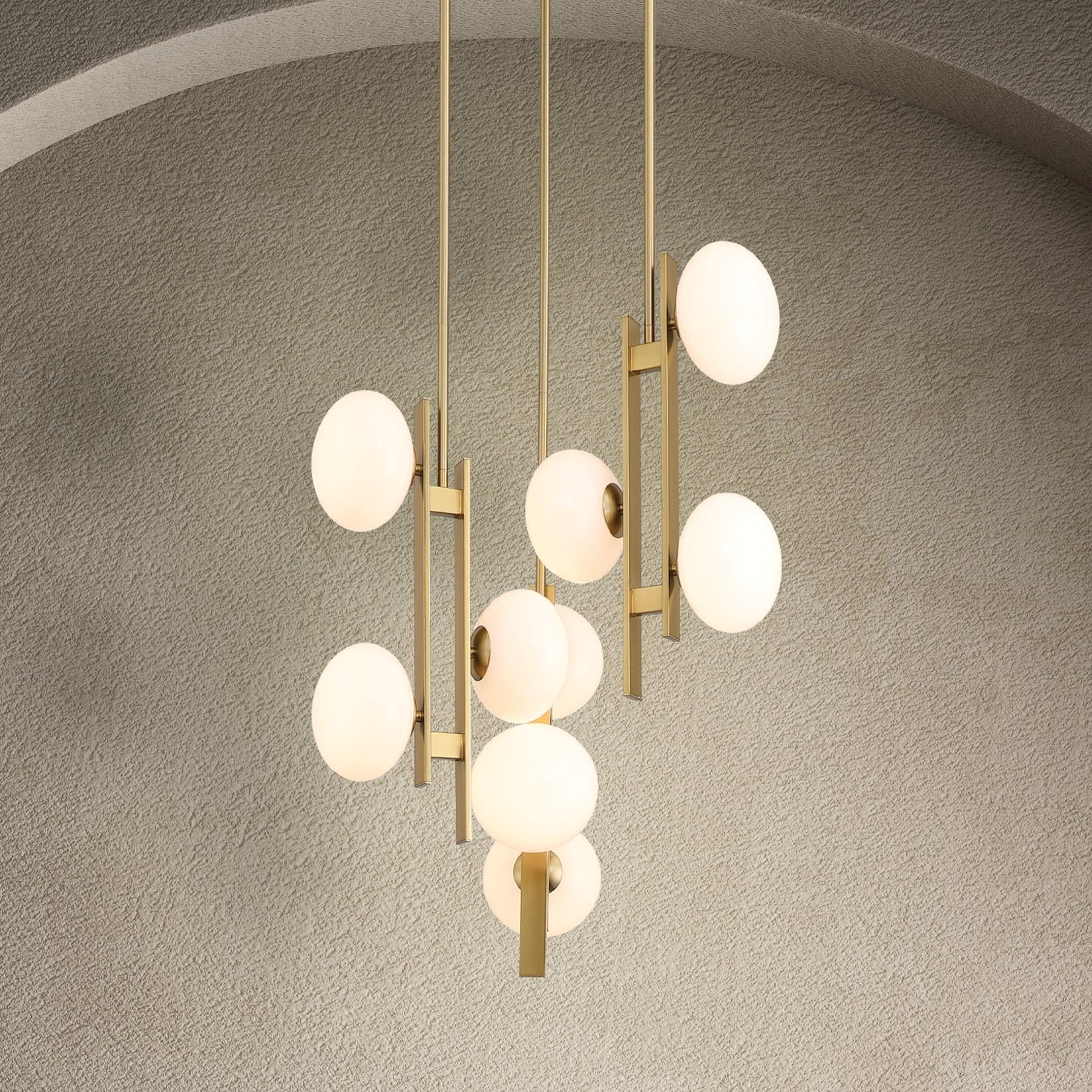 Julep 22 Inch 9 Light Brushed Gold Chandelier With Opal Glass Shades L 22.25 X W 22.25 X H 19.5 X M H 86.5