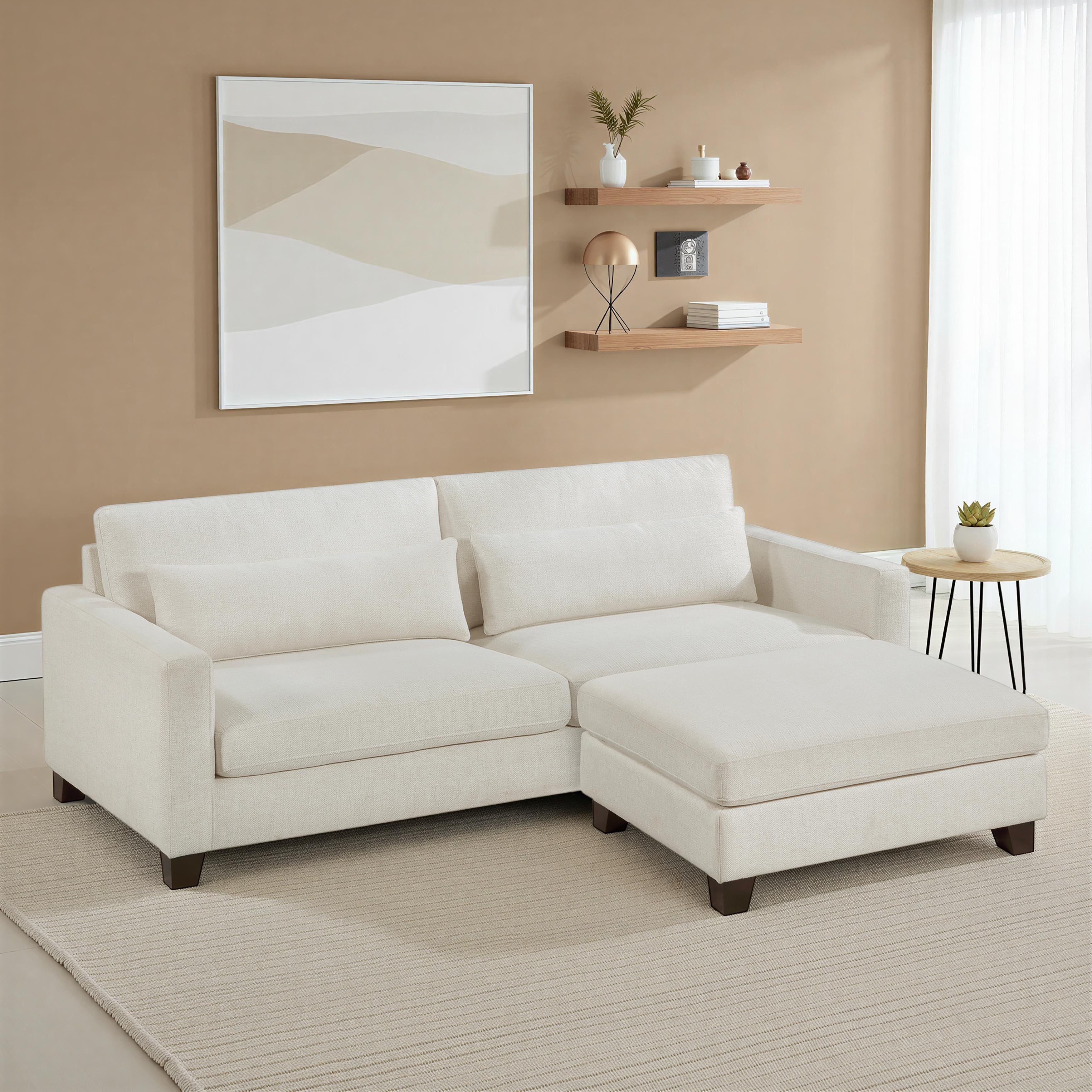 Julian 88.5 Textured Fabric Living Room Sofa With Ottoman