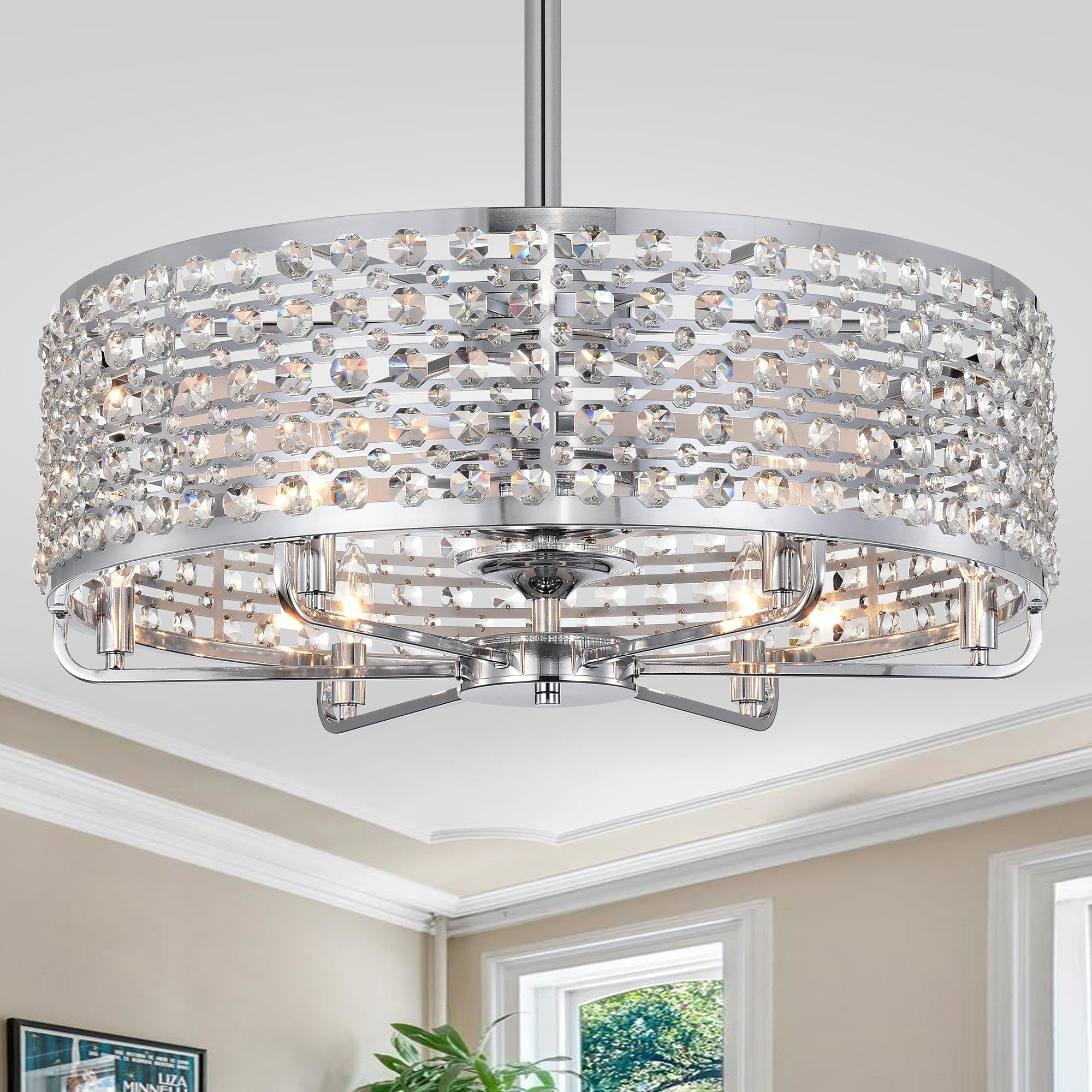 Julian Chrome 28 Inch 6 Light Fandelier Lighted Ceiling Fan