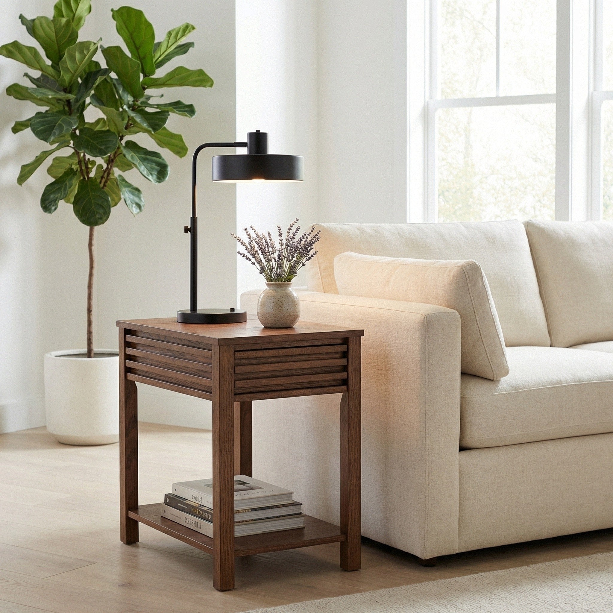 Julian Mid Century Chairside Table With Charging Station And Storage