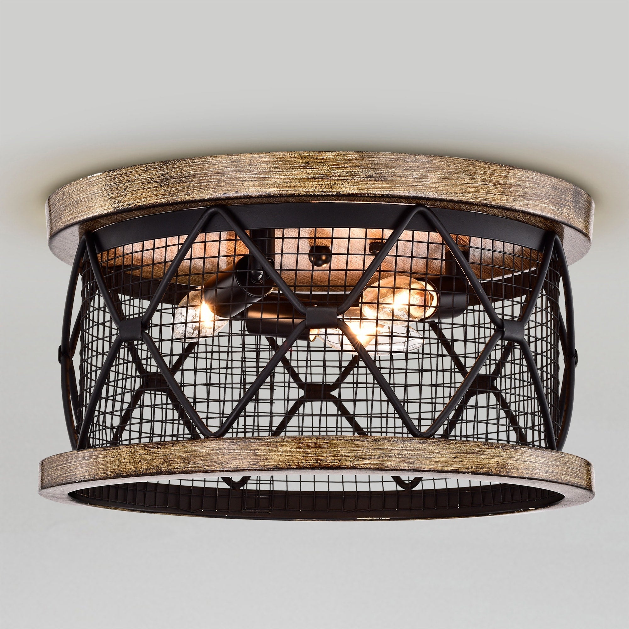Julie Matte Black 3 Light Metal Drum Shade Flush Mount