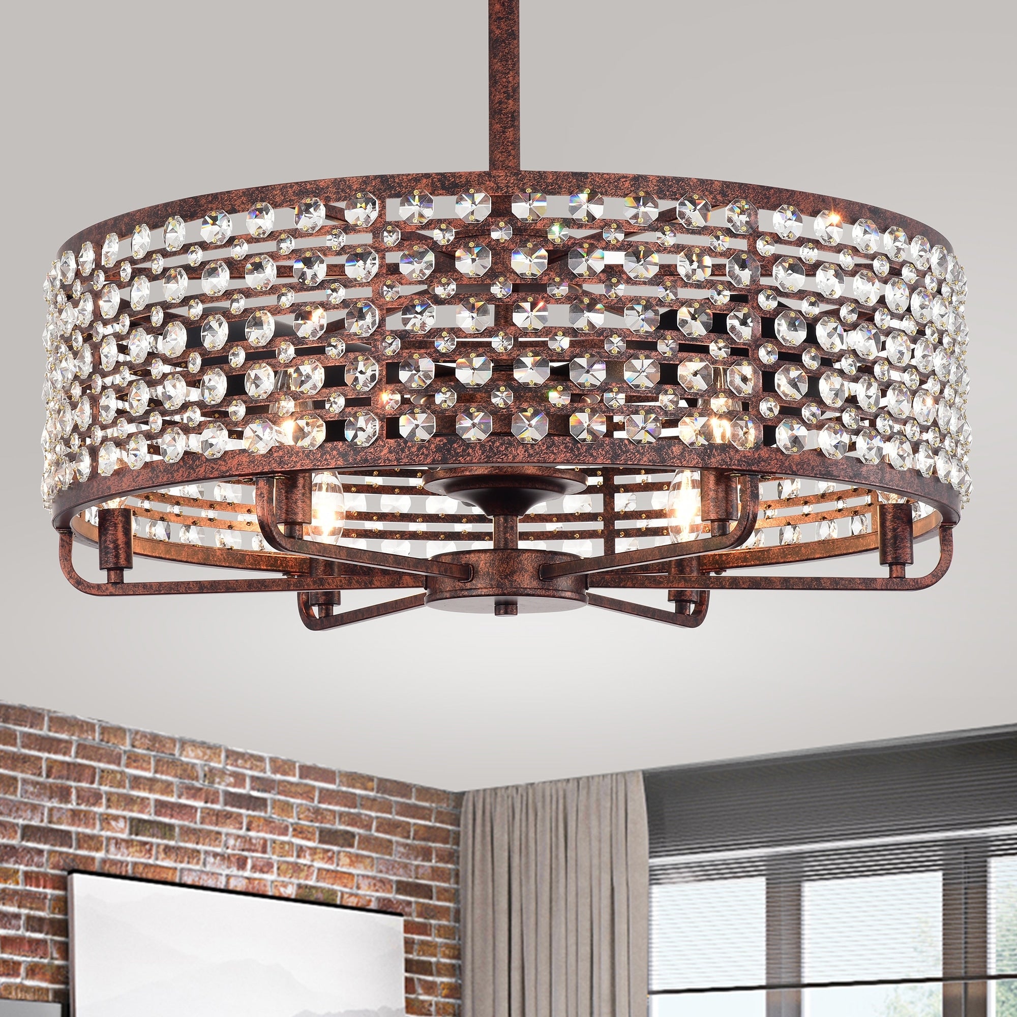 Juliet Rustic Bronze 28 Inch 6 Light Fandelier Lighted Ceiling Fan