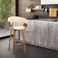 Armen Living Julyssa 26 Mid Century Swivel Counter Height Barstool In Brown Faux Leather With Walnut Wood