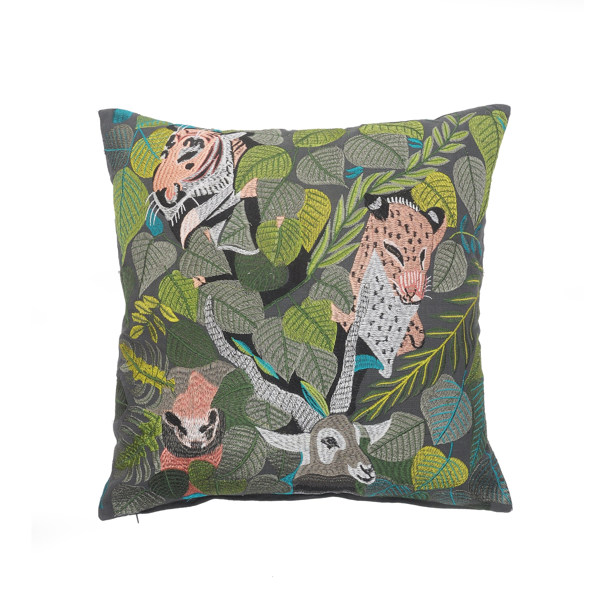 Jungle Scene Multicolored Throw Pillow