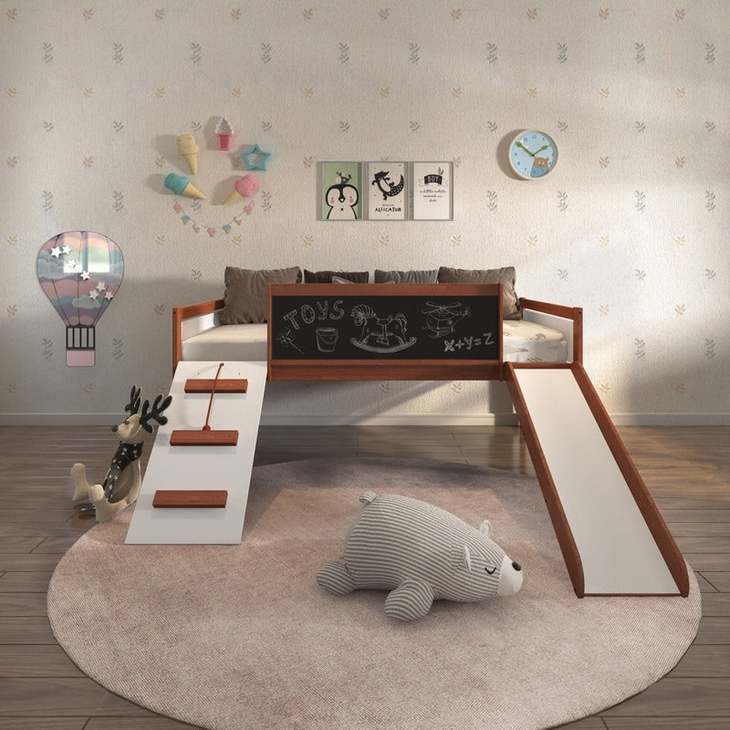 Junior Twin Low Loft With Slide Chalkboard In Espresso