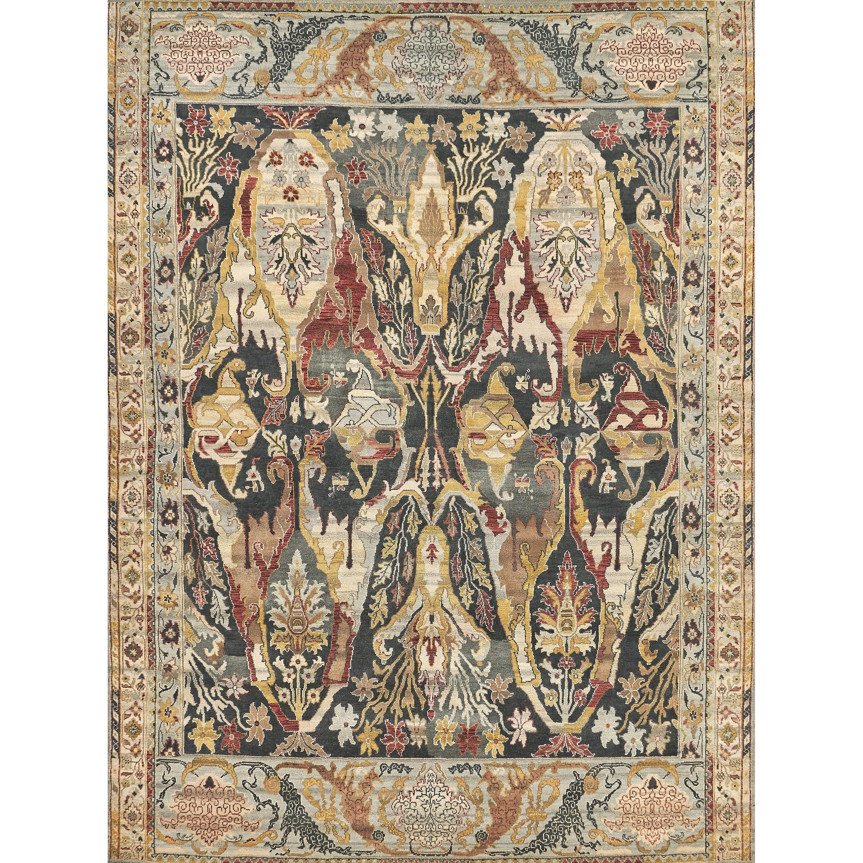 Jurassic Hand Knotted New Zealand Wool Black Beige Area Rug