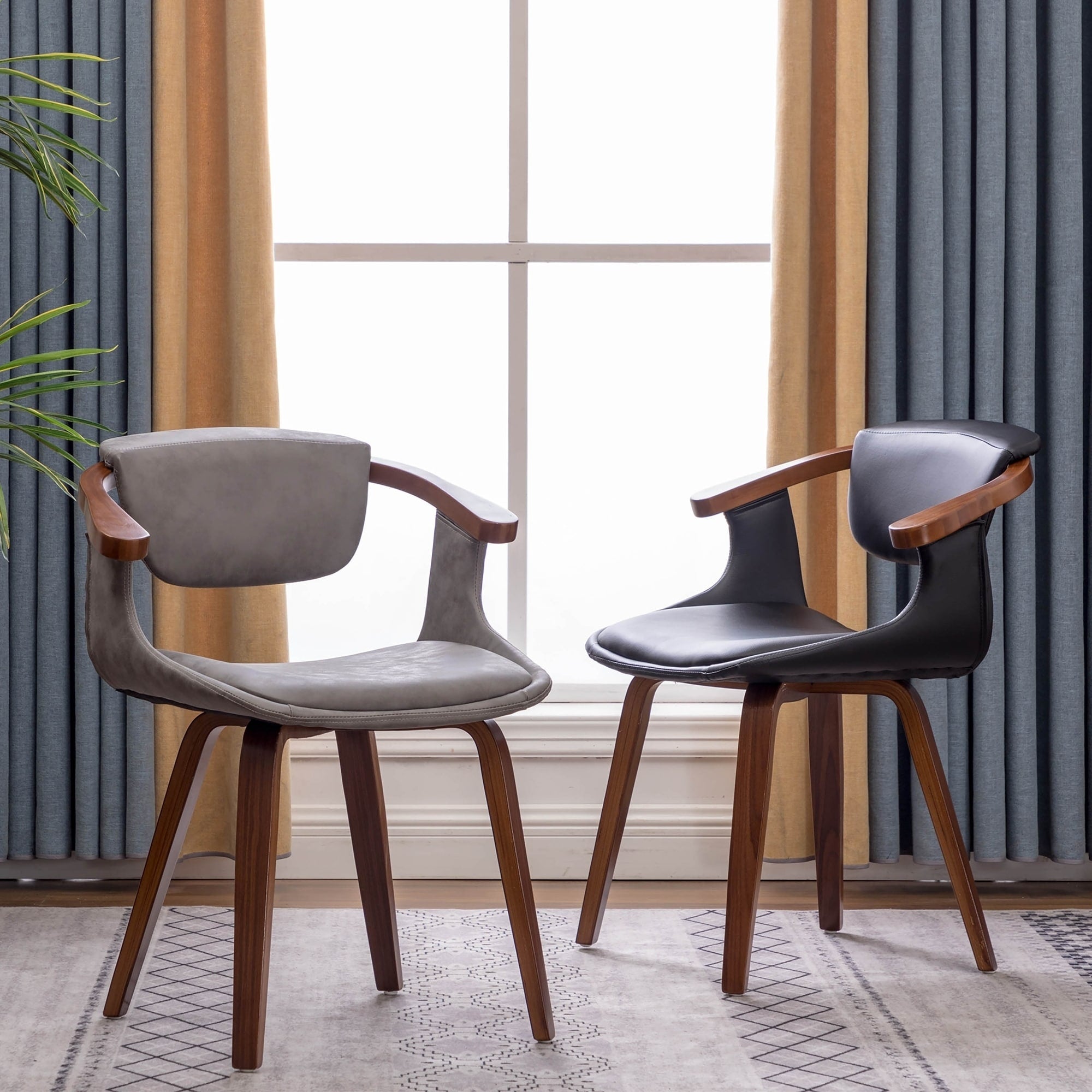 Jurek Pu Leather Wood Upholstered Dining Arm Chair Open Back Set 2