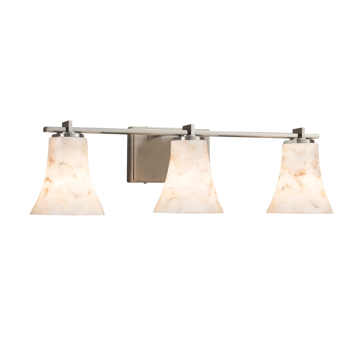 Justice Design Group Alabaster Rocks Era 3 Light Brushed Nickel Bath Bar Round Flared Shade