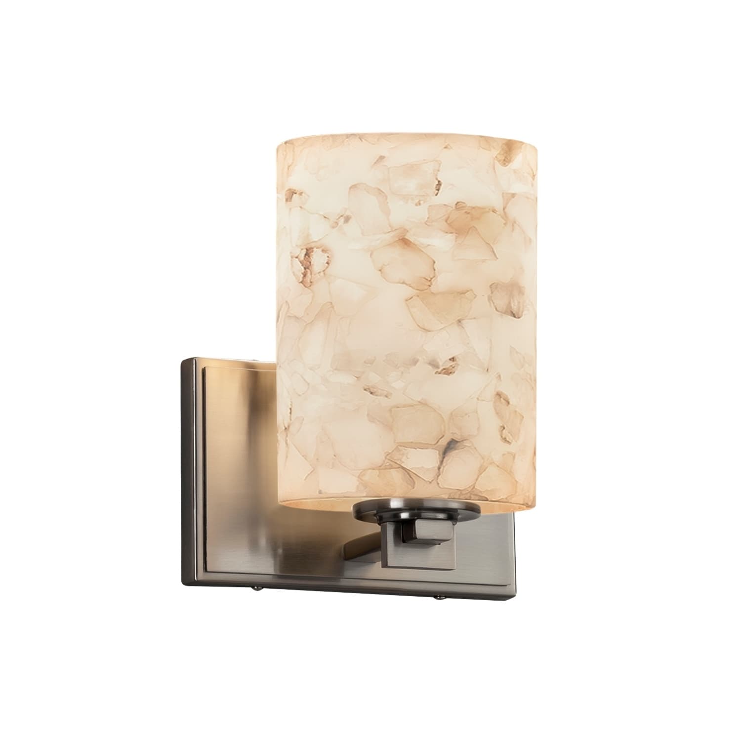 Justice Design Group Alabaster Rocks Era 1 Light Brushed Nickel Wall Sconce Cylinder Flat Rim Shade