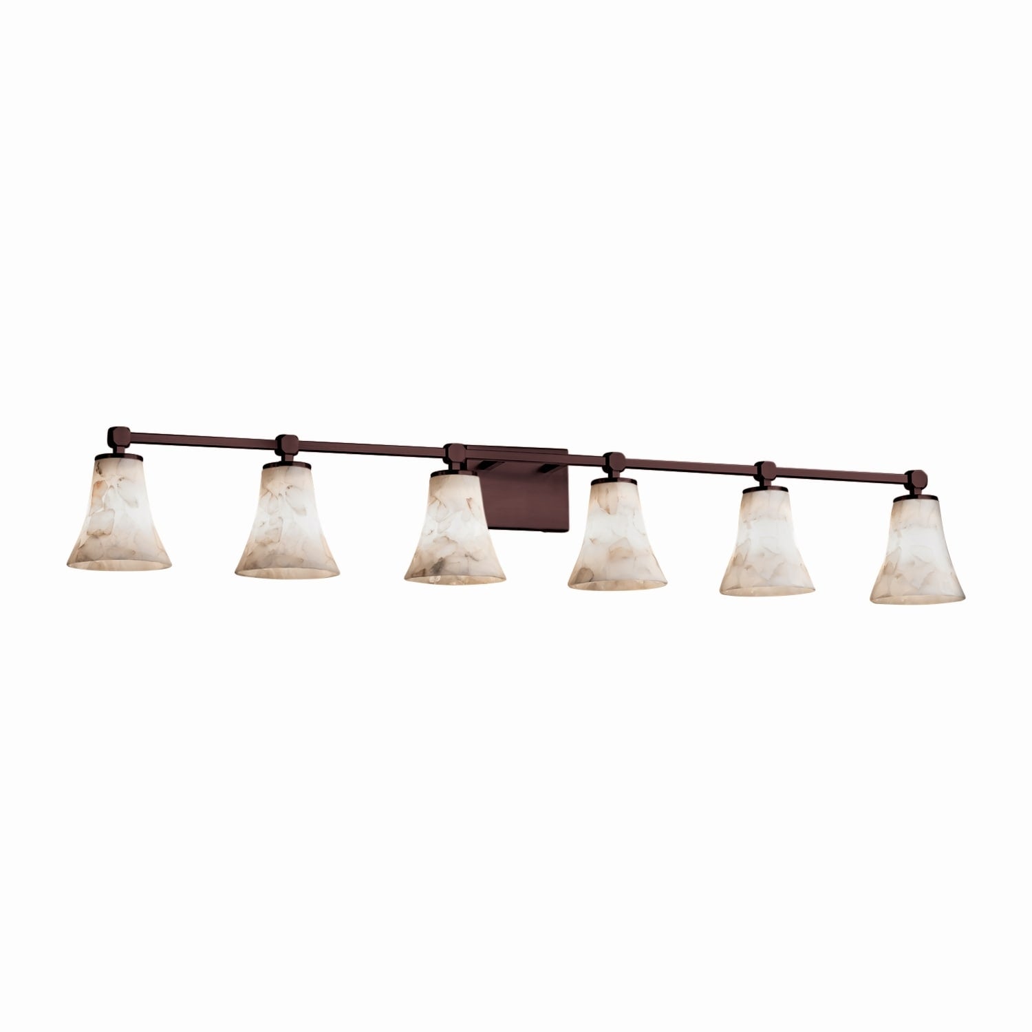 Justice Design Group Alabaster Rocks Tetra 6 Light Dark Bronze Bath Bar Round Flared Shade