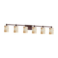Justice Design Group Alabaster Rocks Tetra 6 Light Dark Bronze Bath Bar Cylinder Flat Rim Shade