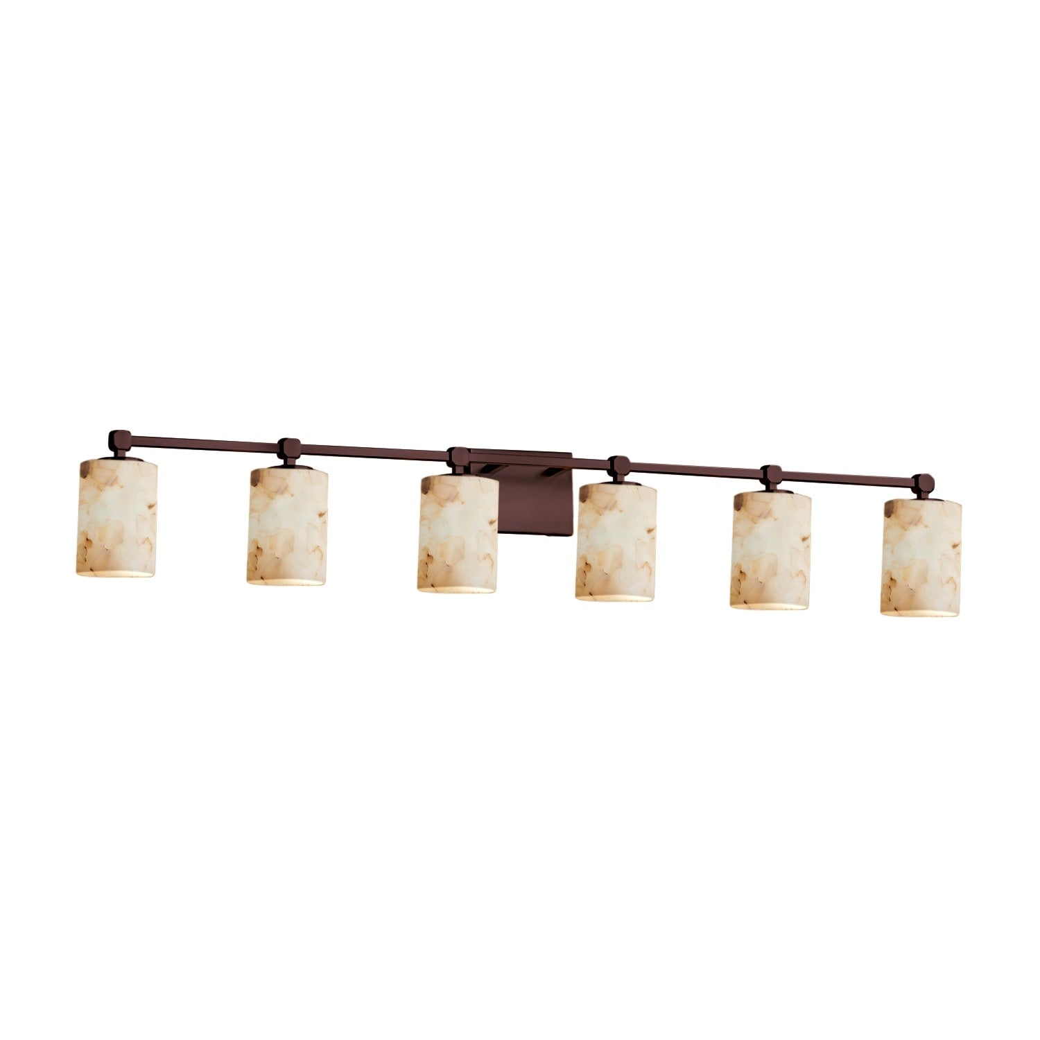 Justice Design Group Alabaster Rocks Tetra 6 Light Dark Bronze Bath Bar Cylinder Flat Rim Shade