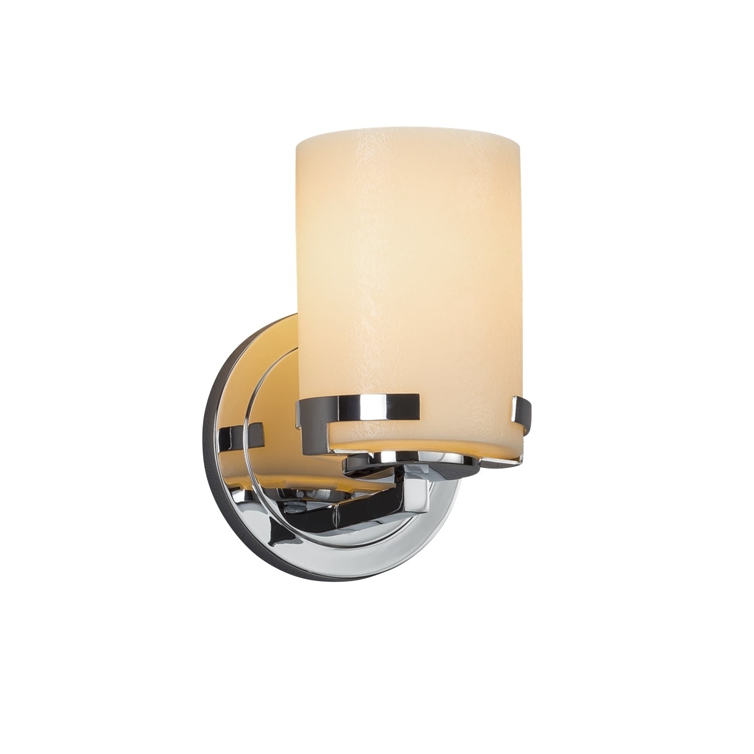Justice Design Group Candlearia Atlas 1 Light Polished Chrome Wall Sconce Cream Cylinder Flat Rim Shade