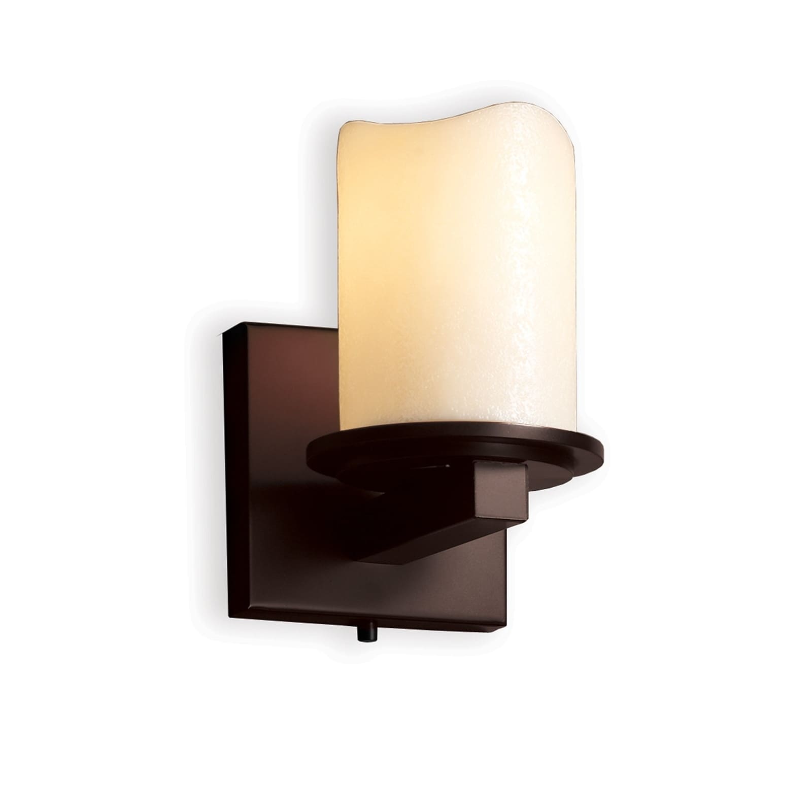 Justice Design Candlearia Dakota 1 Light Dark Bronze Wall Sconce Cream Cylinder Melted Rim Shade