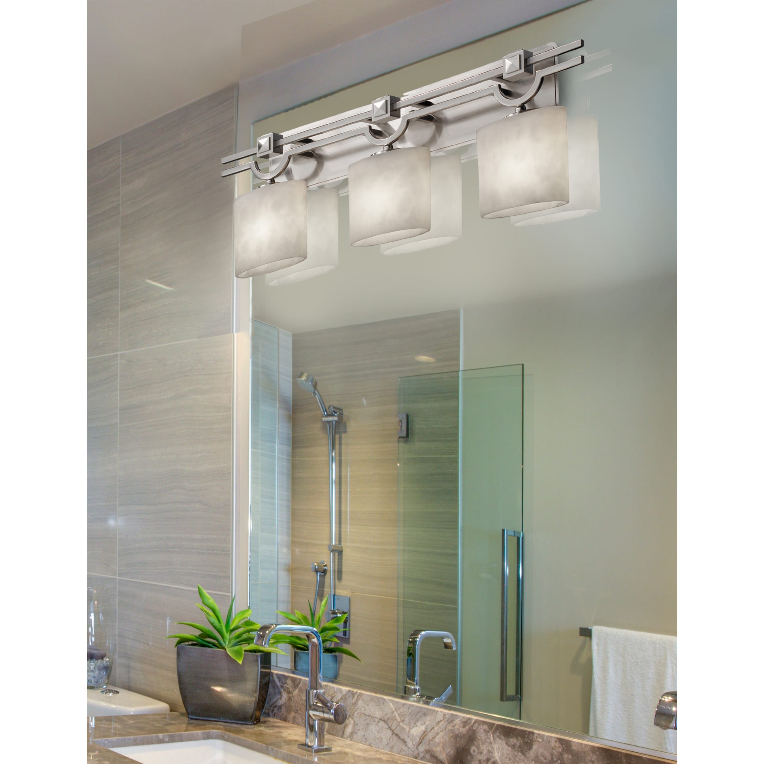 Justice Design Group Clouds Argyle 3 Light Brushed Nickel Bath Bar Clouds Oval Shade