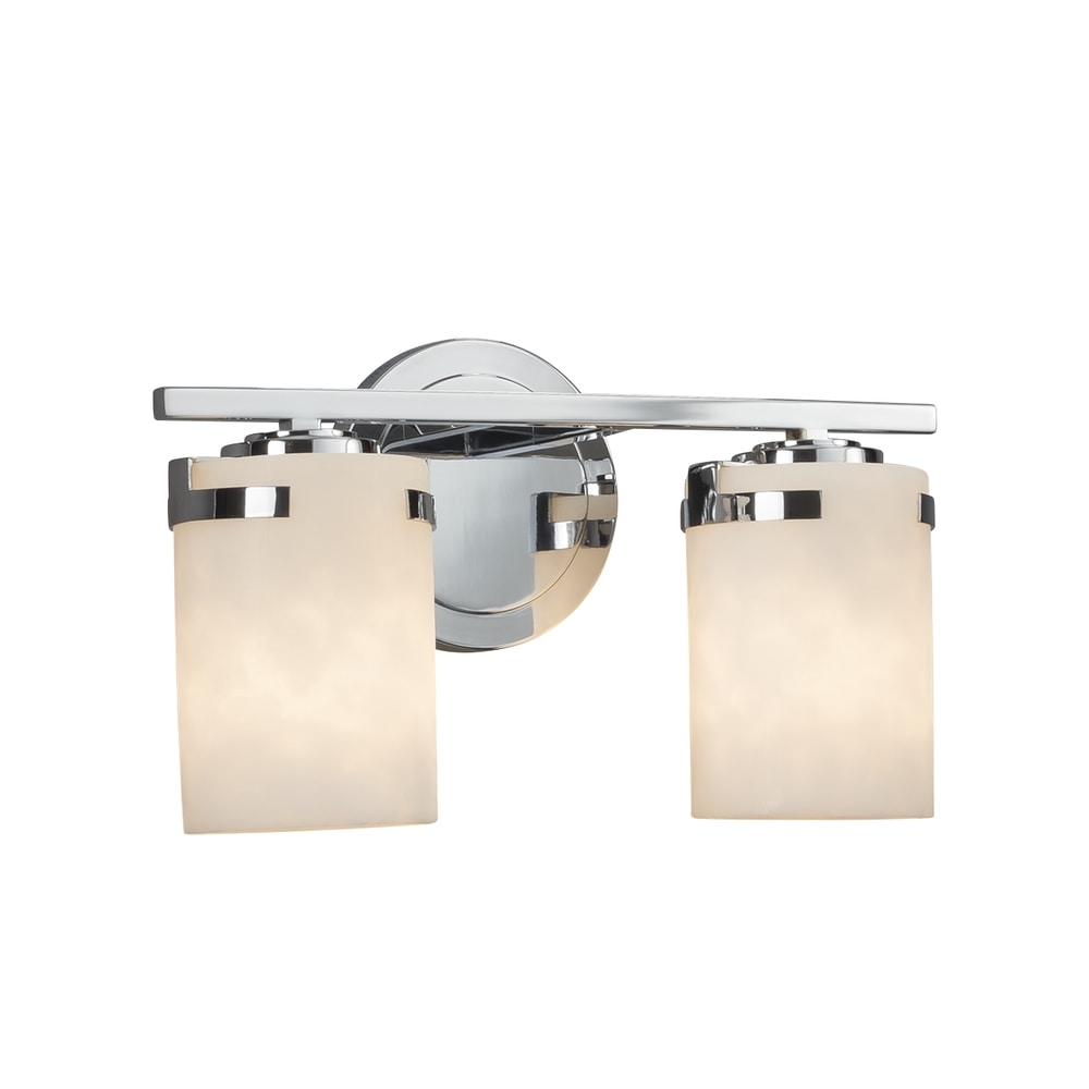 Justice Design Group Clouds Atlas 2 Light Polished Chrome Bath Bar Clouds Cylinder Flat Rim Shade