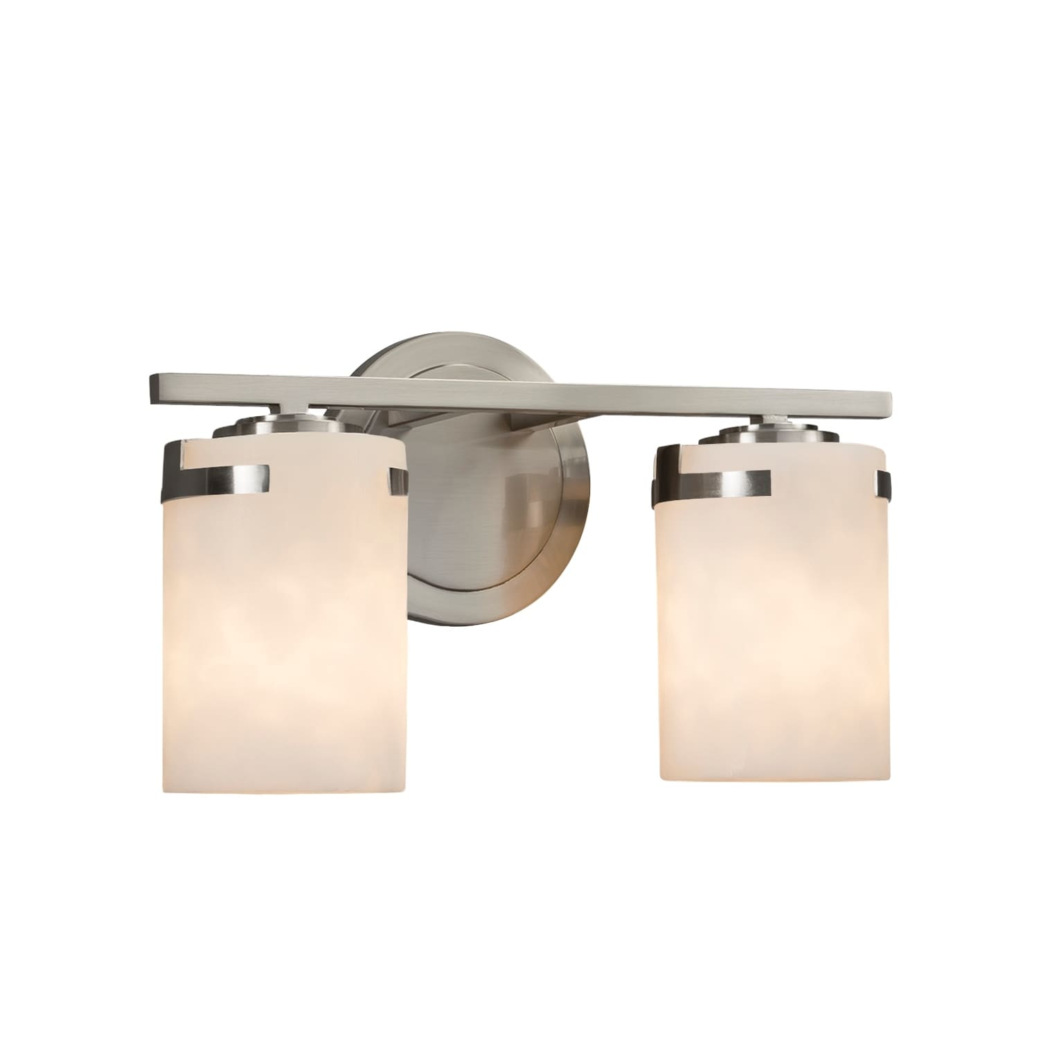 Justice Design Group Clouds Atlas 2 Light Brushed Nickel Bath Bar Clouds Cylinder Flat Rim Shade