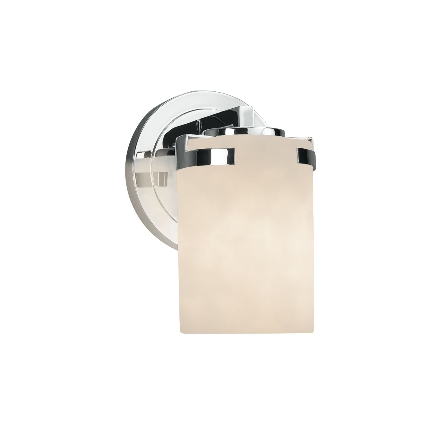 Justice Design Group Clouds Atlas 1 Light Polished Chrome Wall Sconce Clouds Cylinder Flat Rim Shade Silver