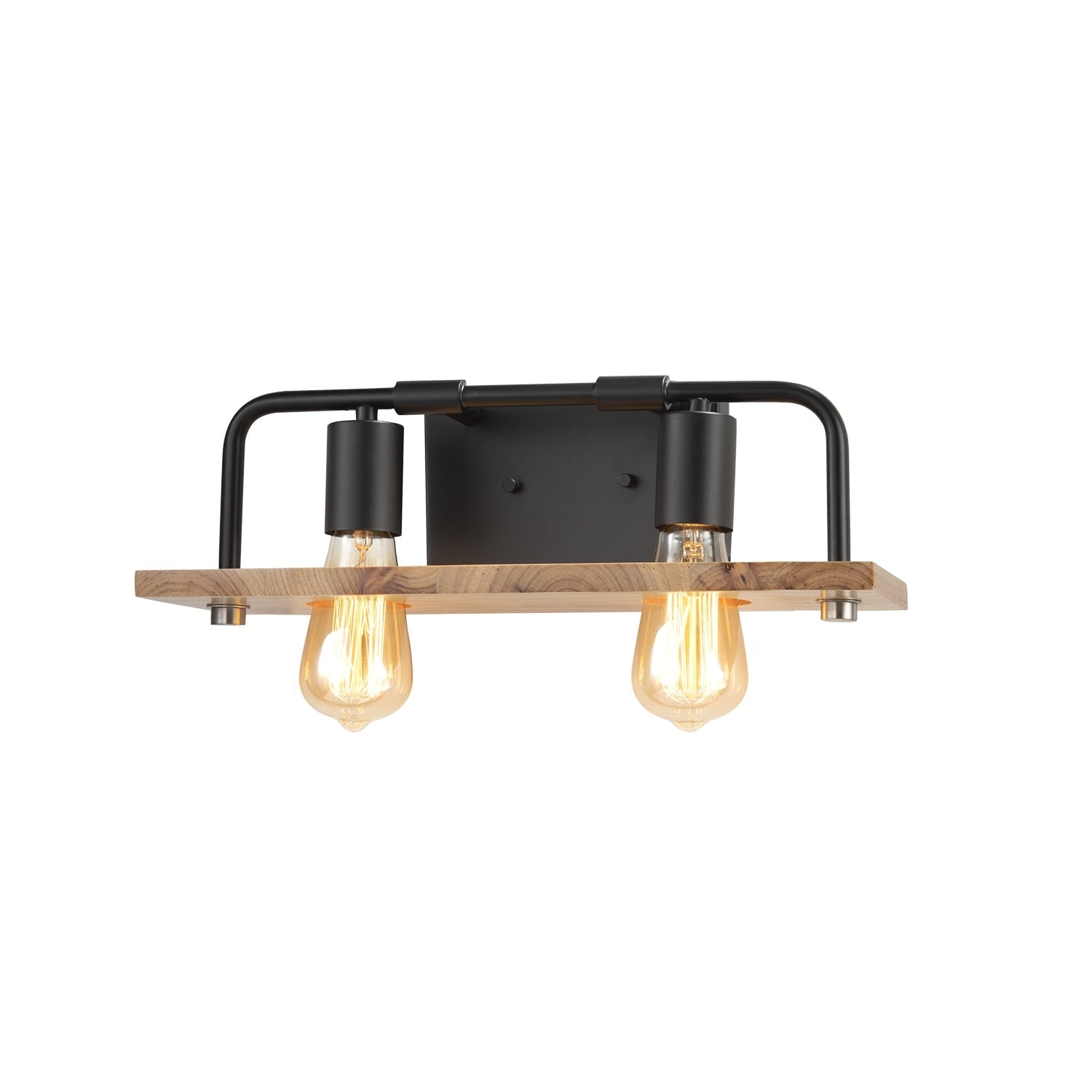 Justice Design Eco Loft 2 Light Matte Black Bath Bar With Natural Wood