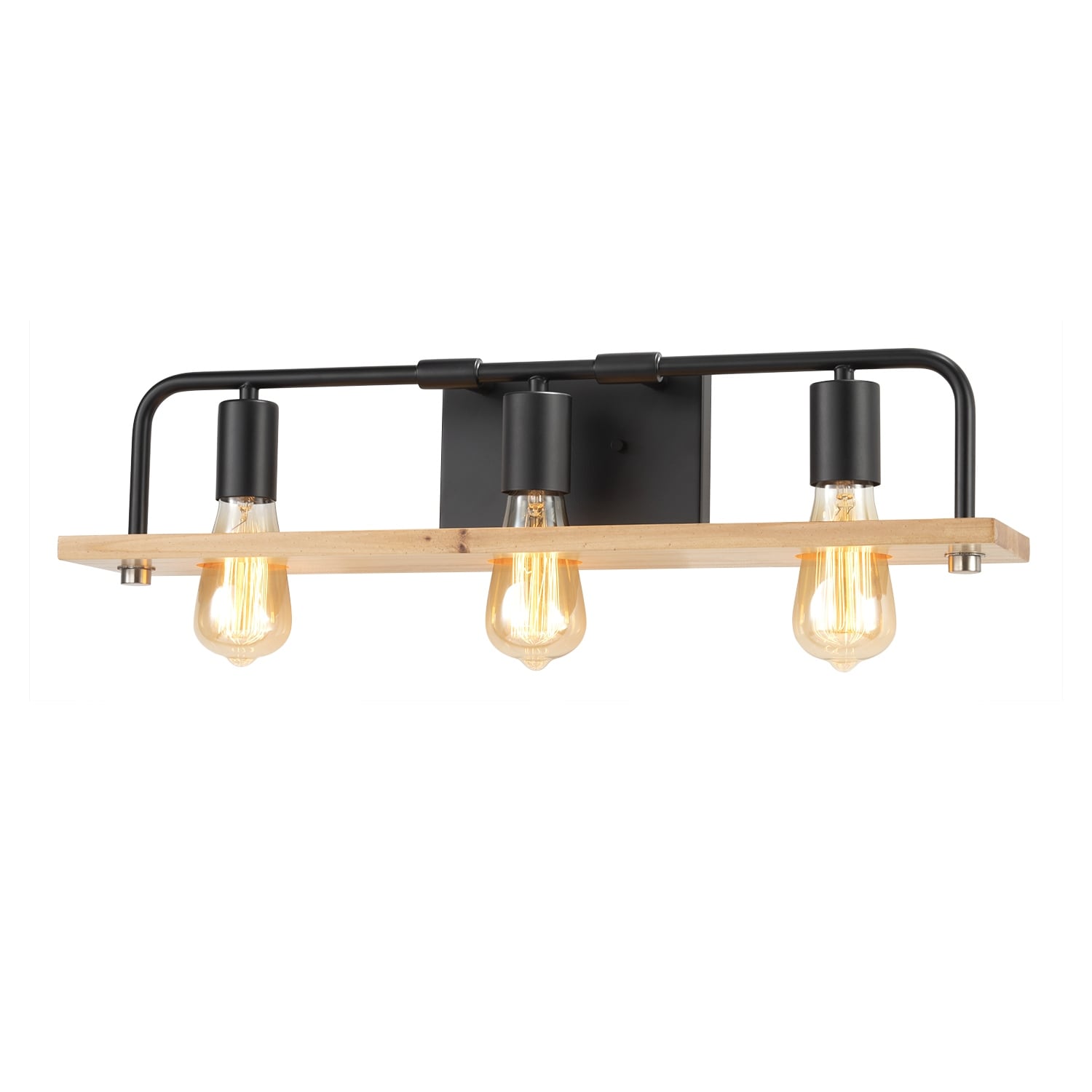 Justice Design Eco Loft 3 Light Matte Black Bath Bar With Natural Wood