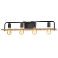 Justice Design Eco Loft 4 Light Matte Black Bath Bar With Natural Wood