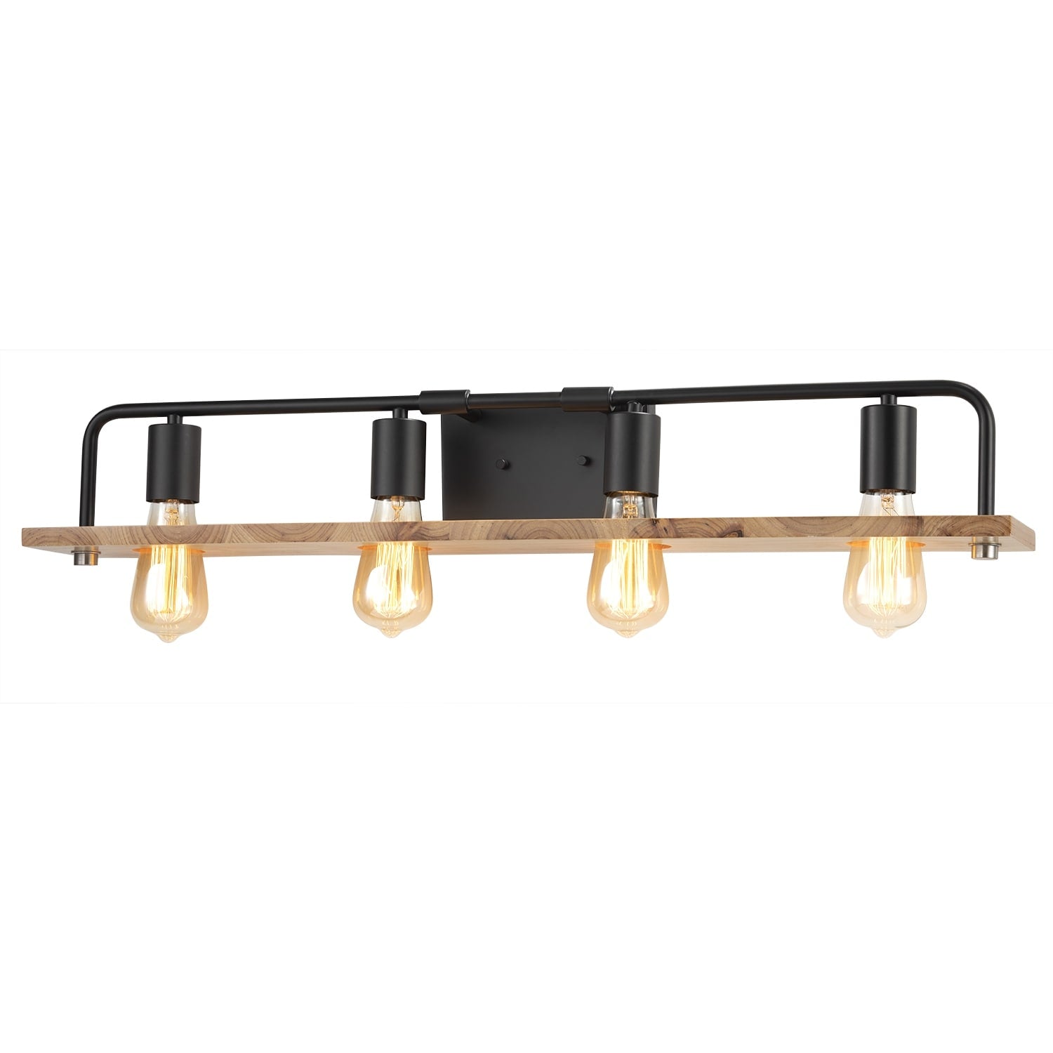 Justice Design Eco Loft 4 Light Matte Black Bath Bar With Natural Wood