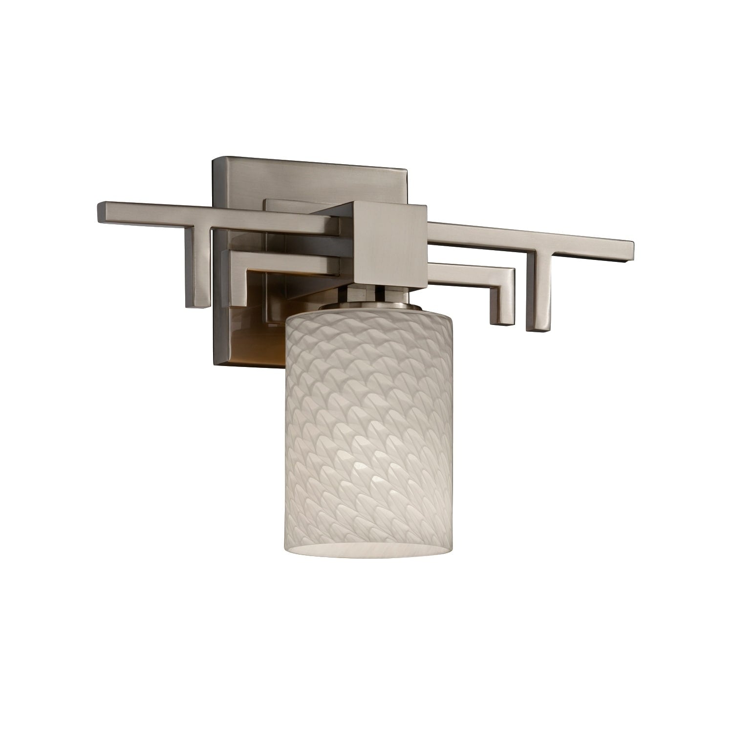 Justice Design Fusion Aero Brushed Nickel Wall Sconce Weave Cylinder With Flat Rim Shade