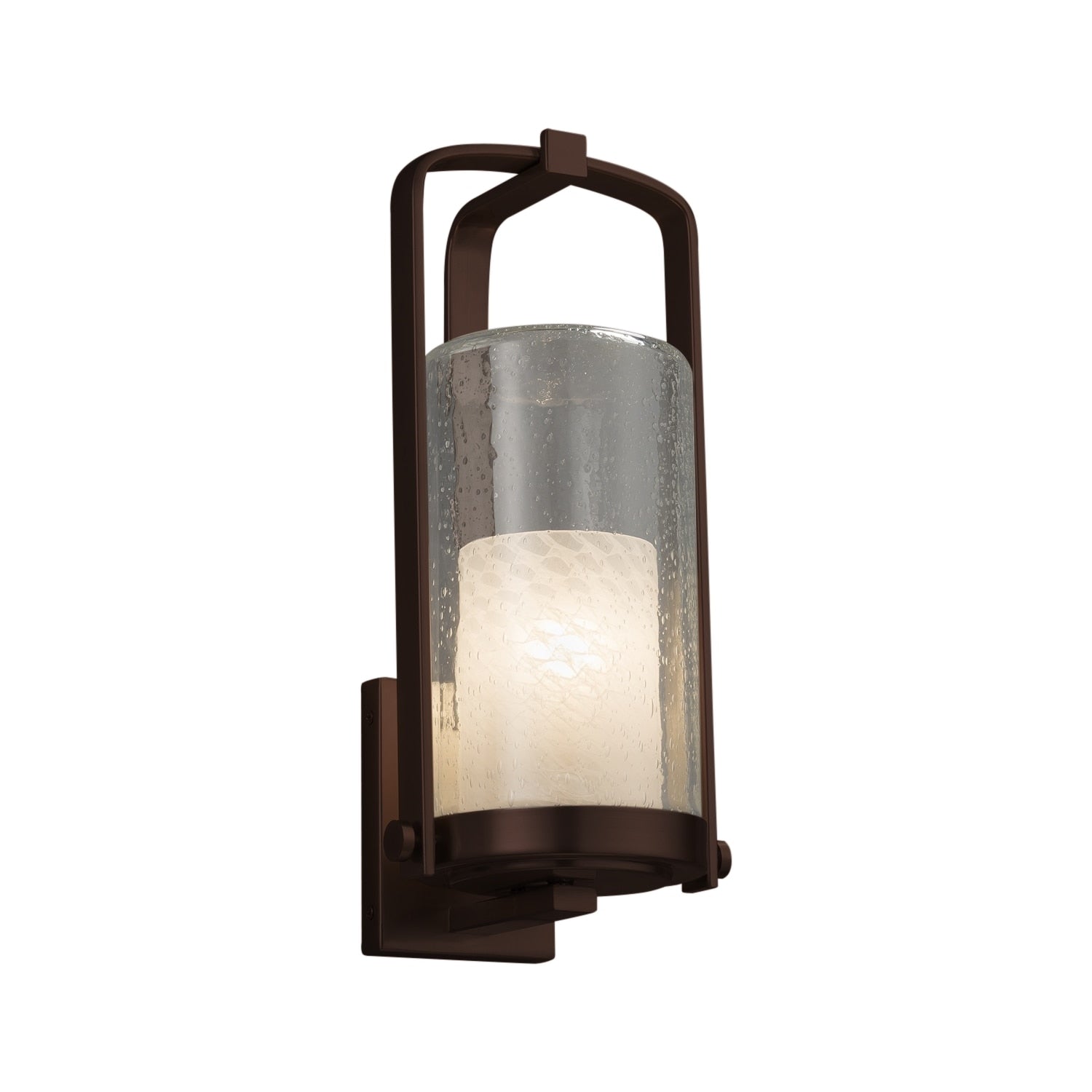 Justice Design Group Fusion Atlantic 1 Light Dark Bronze Outdoor Wall Sconce Weave Cylinder Flat Rim Shade