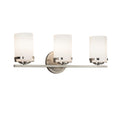 Justice Design Group Fusion Atlas 3 Light Brushed Nickel Bath Bar Opal Cylinder Flat Rim Shade