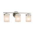 Justice Design Group Fusion Atlas 3 Light Brushed Nickel Bath Bar Weave Cylinder Flat Rim Shade